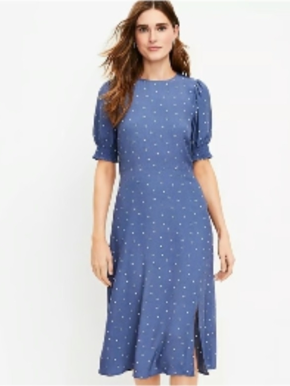 LOFT Navy Midi Dress with White Heart  Print